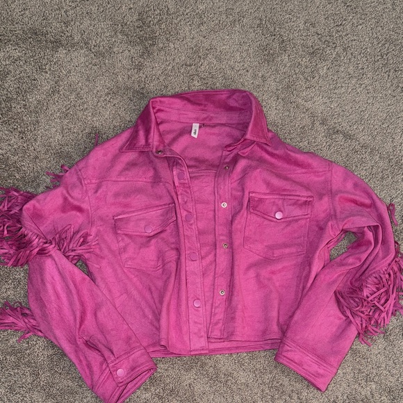 glam Jackets & Blazers - glam Hot Pink Fringe Jacket